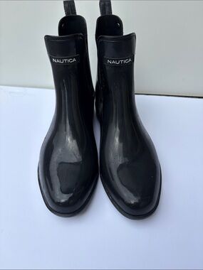 Nautica Glossy Black Ankle Rain Boots